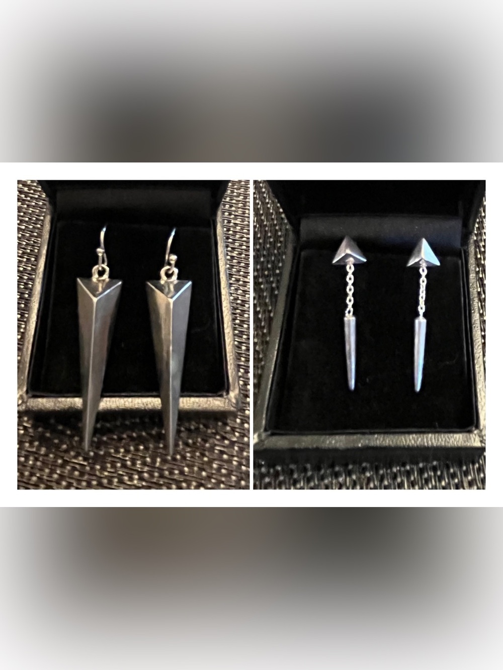 Geometric Spike Dangle Earrings - Silver Tone